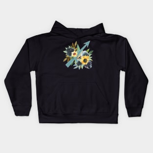 Sagittarius Horoscope Zodiac Blue Sunflower Design Kids Hoodie